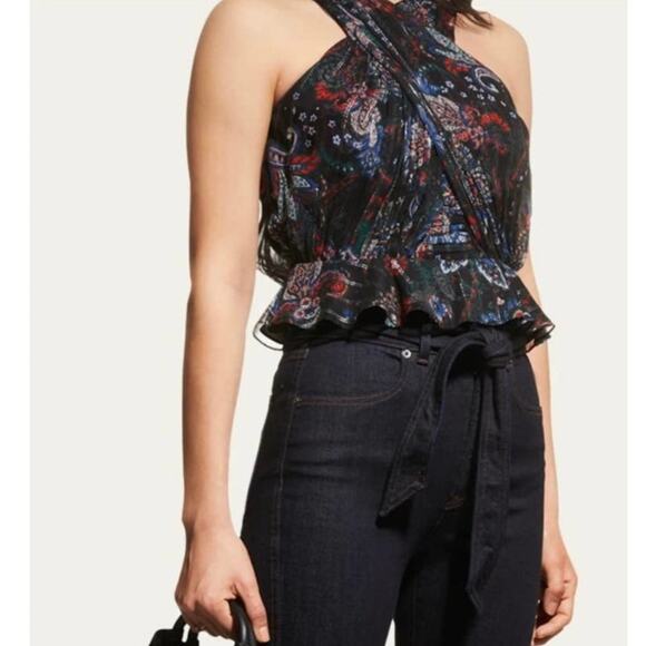 Veronica Beard Kailani Top Paisley Metallic Black Multi 0 - Picture 1 of 7